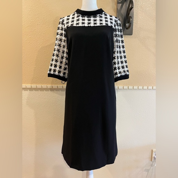 Julia Jordan Crochet Retro Dress. Black & White Midi length. 3/4 sleeves. 10 NWT - Picture 1 of 13